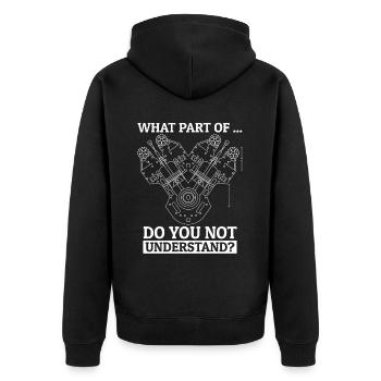Was an.. verstehst du nicht? Humorvolle Weisheiten - Unisex Premium Bio Zip Hoodie - Schwarz - Hinten - Nico (187cm)