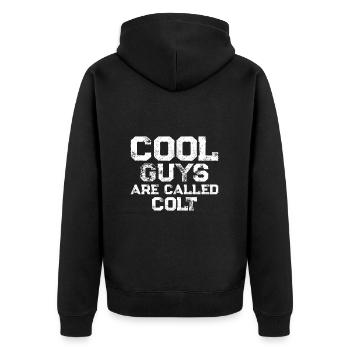 Cool guys are called Colt - Unisex Premium Bio Zip Hoodie - Schwarz - Hinten - Nico (187cm)