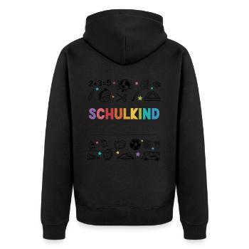 Schulkind Personalisierbar Name Schule Geschenk - Unisex Premium Bio Zip Hoodie - Schwarz - Hinten - Nico (187cm)