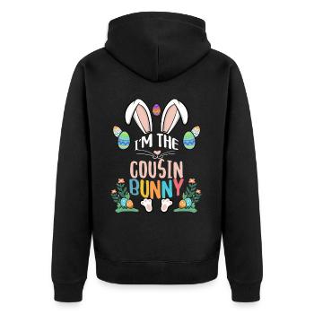 I'm The Cousin Bunny - Unisex Premium Bio Zip Hoodie - Schwarz - Hinten - Nico (187cm)