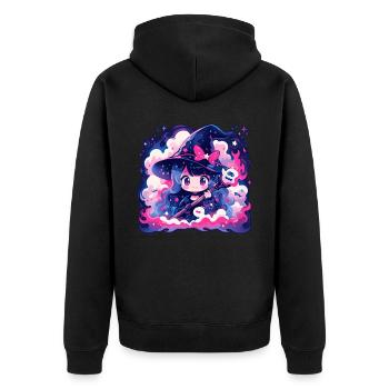 Fantasy Chibi Wizard Japanese Aesthetic Anime Love - Unisex Premium Bio Zip Hoodie - Schwarz - Hinten - Nico (187cm)