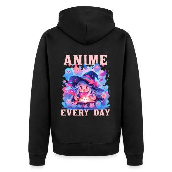 Anime Every Day Funny Chibi Witch Kawaii Manga Lov - Unisex Premium Bio Zip Hoodie - Schwarz - Hinten - Nico (187cm)