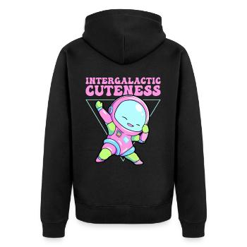 Intergalactic Cuteness Kawaii Alien Dabbing Outer - Unisex Premium Bio Zip Hoodie - Schwarz - Hinten - Nico (187cm)