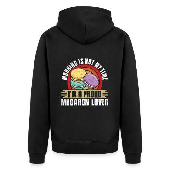 Macaron Lover Morning Is Not My Time Pastry Chef - Unisex Premium Bio Zip Hoodie - Schwarz - Hinten - Nico (187cm)