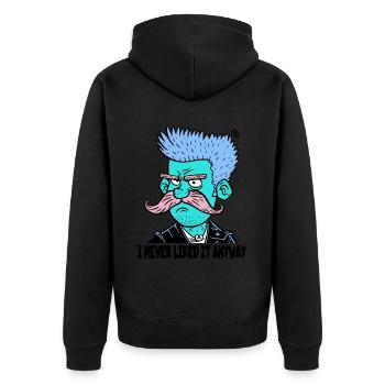 Je n’ai jamais aimé ça de toute façon, le gars de dessin animé à moustache - Veste à capuche bio Premium Unisexe - noir - Dos - Nico (187cm)