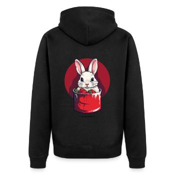 Häschen in der Dose - Unisex Premium Bio Zip Hoodie - Schwarz - Hinten - Nico (187cm)