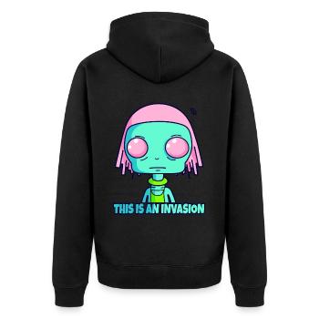 Ceci est une invasion : étrange dessin animé extraterrestre - Veste à capuche bio Premium Unisexe - noir - Dos - Nico (187cm)