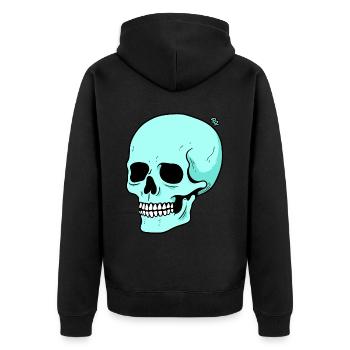 Lustiger Cartoon Totenkopf - Unisex Premium Bio Zip Hoodie - Schwarz - Hinten - Nico (187cm)