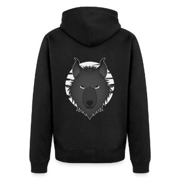 Wolfskopf Tier Motiv Aufdruck mit Wolf - Unisex Premium Bio Zip Hoodie - Schwarz - Hinten - Nico (187cm)