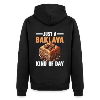 Baklava Pâtisserie Dessert Gourmand Moyen-Orient - Veste à capuche bio Premium Unisexe - noir - Dos - Nico (187cm)