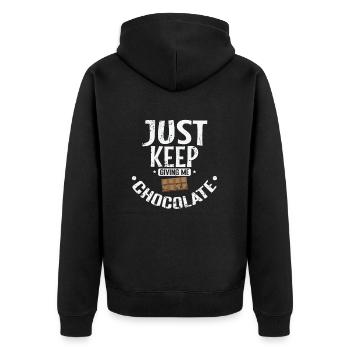 Just Keep giving me Chocolate Vollmilch - Unisex Premium Bio Zip Hoodie - Schwarz - Hinten - Nico (187cm)