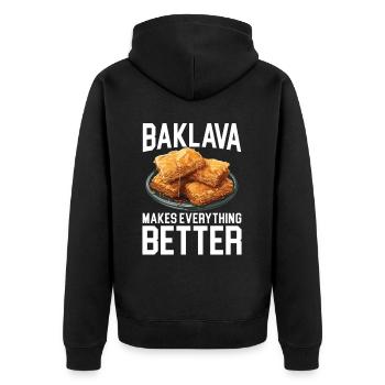 Baklava Pâtisserie Dessert Gourmand Moyen-Orient - Veste à capuche bio Premium Unisexe - noir - Dos - Nico (187cm)