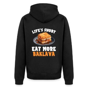 Baklava Pâtisserie Dessert Gourmand Moyen-Orient - Veste à capuche bio Premium Unisexe - noir - Dos - Nico (187cm)