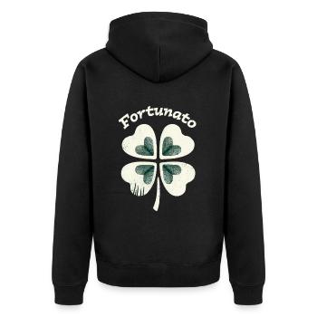 Fortunato Emblem Distressed Four-Leaf - Unisex Premium Organic Zip Hoodie - black - Back - Nico (187cm)