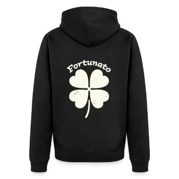 Fortunato Emblem Distressed Four-Leaf - Unisex Premium Organic Zip Hoodie - black - Back - Nico (187cm)