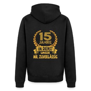 15 Years of Service Company Anniversary Gift - Unisex Premium Organic Zip Hoodie - black - Back - Nico (187cm)