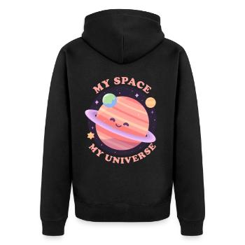 My Space My Universe Cute Planet Saturn Outer Spac - Unisex Premium Bio Zip Hoodie - Schwarz - Hinten - Nico (187cm)
