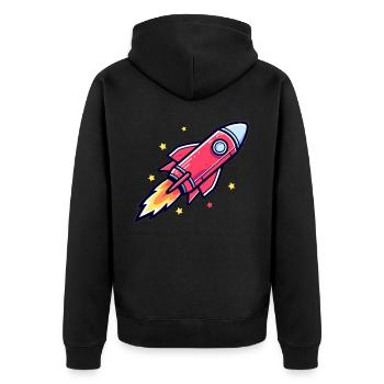 Astronaut Rocketship Outer Space Celestial Astrono - Unisex Premium Bio Zip Hoodie - Schwarz - Hinten - Nico (187cm)