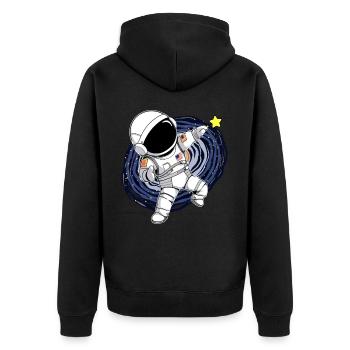 Funny Dabbing Astronaut Outer Space Milky Way Gala - Unisex Premium Bio Zip Hoodie - Schwarz - Hinten - Nico (187cm)