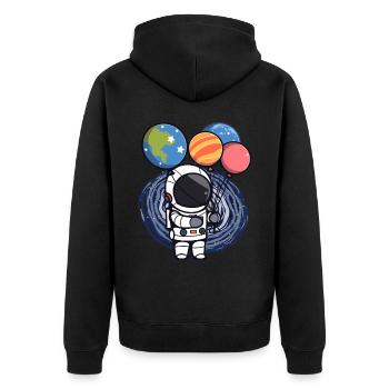 Cute Astronaut With Planet Balloons Galaxy Astrono - Unisex Premium Bio Zip Hoodie - Schwarz - Hinten - Nico (187cm)