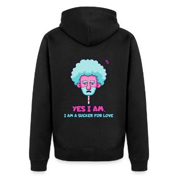 Je suis amoureuse de l’amour - Veste à capuche bio Premium Unisexe - noir - Dos - Nico (187cm)