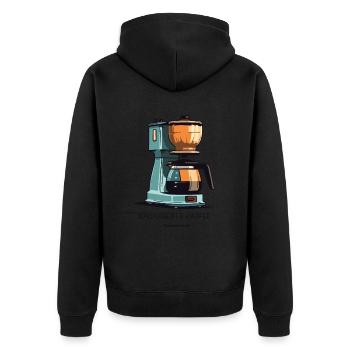 Der Beste Kaffee: Bauarbeiter Kaffee - Unisex Premium Bio Zip Hoodie - Schwarz - Hinten - Nico (187cm)