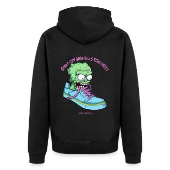 Smelly Foot Sneakers and Deadly Zombie Sock - Unisex Premium Organic Zip Hoodie - black - Back - Nico (187cm)