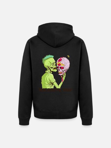 Zombie Holding Skull Brain - Unisex Premium Organic Zip Hoodie - black