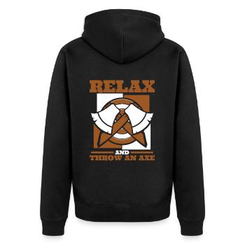 Entspannen Sie sich und werfen Sie eine Axt Axtwurfspiel Axt - Unisex Premium Bio Zip Hoodie - Schwarz - Hinten - Nico (187cm)
