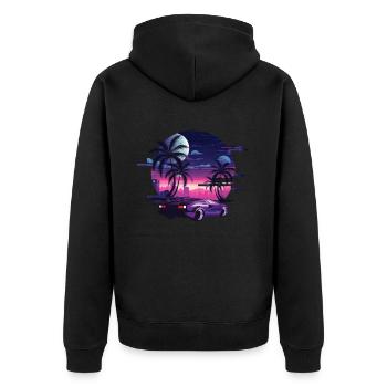 Synthwave Retro Sunset Car Music 80s - Unisex Premium Organic Zip Hoodie - black - Back - Nico (187cm)