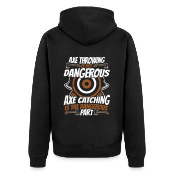 Axtwerfen ist kein Axtwerfen - Unisex Premium Bio Zip Hoodie - Schwarz - Hinten - Nico (187cm)