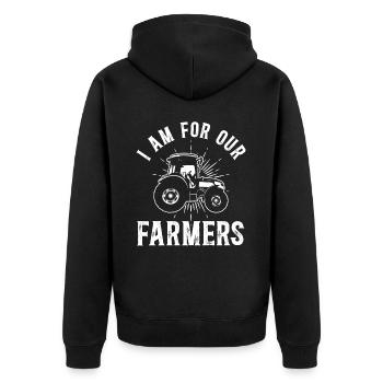 Unterstütze unsere Bauern - für unsere Landwirte - Unisex Premium Bio Zip Hoodie - Schwarz - Hinten - Nico (187cm)