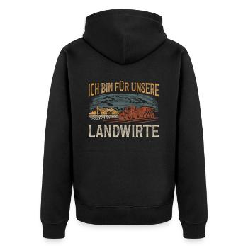 Unterstütze unsere Bauern - für unsere Landwirte - Unisex Premium Bio Zip Hoodie - Schwarz - Hinten - Nico (187cm)