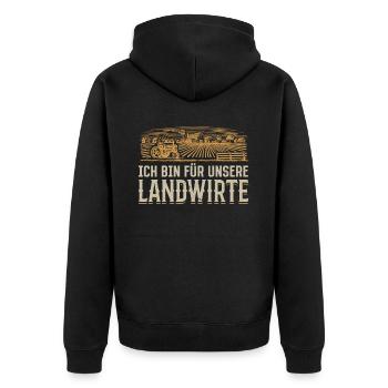 Unterstütze unsere Bauern - für unsere Landwirte - Unisex Premium Bio Zip Hoodie - Schwarz - Hinten - Nico (187cm)