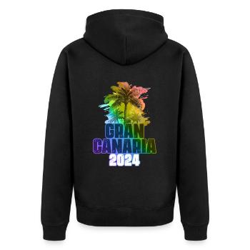 Gran Canaria 2024 Holiday Palm Trees Colorful - Unisex Premium Organic Zip Hoodie - black - Back - Nico (187cm)