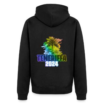Tenerife 2024 Vacances Palmiers Colorés - Veste à capuche bio Premium Unisexe - noir - Dos - Nico (187cm)