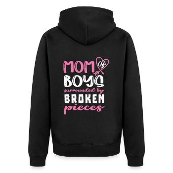 Mother of boys surrounded by broken glass mothers - Unisex Premium Organic Zip Hoodie - black - Back - Nico (187cm)