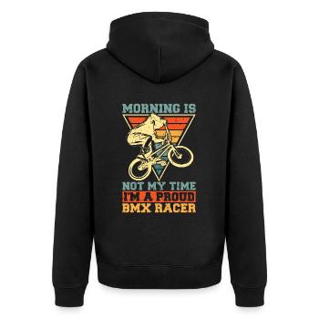BMX Racer Morning Is Not My Time I'm A Cyclist - Unisex Premium Bio Zip Hoodie - Schwarz - Hinten - Nico (187cm)