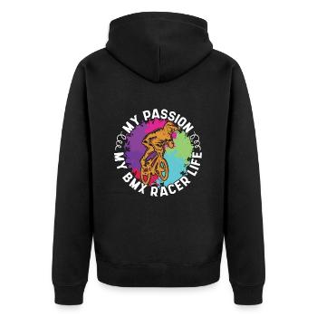 BMX Racer My Passion My BMX Racer Life Bike Racing - Unisex Premium Bio Zip Hoodie - Schwarz - Hinten - Nico (187cm)