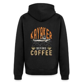 Kayaker Before Coffee Water Sports Coffee Lover - Unisex Premium Bio Zip Hoodie - Schwarz - Hinten - Nico (187cm)