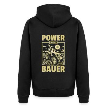 Power to the Bauer - Unisex Premium Bio Zip Hoodie - Schwarz - Hinten - Nico (187cm)