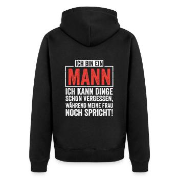 Ich bin ein Mann ich kann dinge vergessen - Unisex Premium Bio Zip Hoodie - Schwarz - Hinten - Nico (187cm)