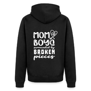 Mother of boys surrounded by broken glass mothers - Unisex Premium Organic Zip Hoodie - black - Back - Nico (187cm)