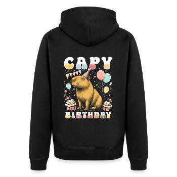 Capy Birthday - Unisex Premium Organic Zip Hoodie - black - Back - Nico (187cm)