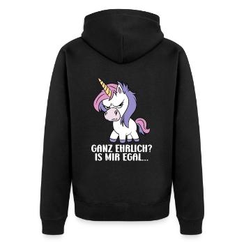 Ganz Ehrlich? Is Mir Egal - Unisex Premium Bio Zip Hoodie - Schwarz - Hinten - Nico (187cm)