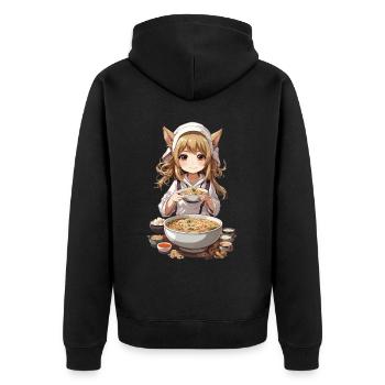 Kemonomimi Girl Ramen Anime Manga Lover - Unisex Premium Organic Zip Hoodie - black - Back - Nico (187cm)