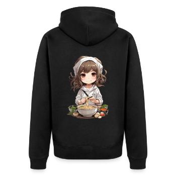 Anime Ramen Mädchen Japanische Nudelsuppe Koch - Unisex Premium Bio Zip Hoodie - Schwarz - Hinten - Nico (187cm)