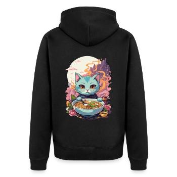 Ramen Katze Kawaii Anime Japan Food Design - Unisex Premium Bio Zip Hoodie - Schwarz - Hinten - Nico (187cm)