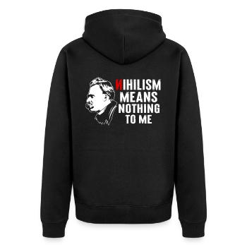 Philosophie Theorie Friedrich Nietzsche - Unisex Premium Bio Zip Hoodie - Schwarz - Hinten - Nico (187cm)