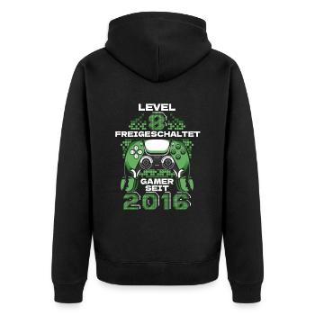 Gaming 8. Geburtstag 8 Jahre Gamer - Unisex Premium Bio Zip Hoodie - Schwarz - Hinten - Nico (187cm)